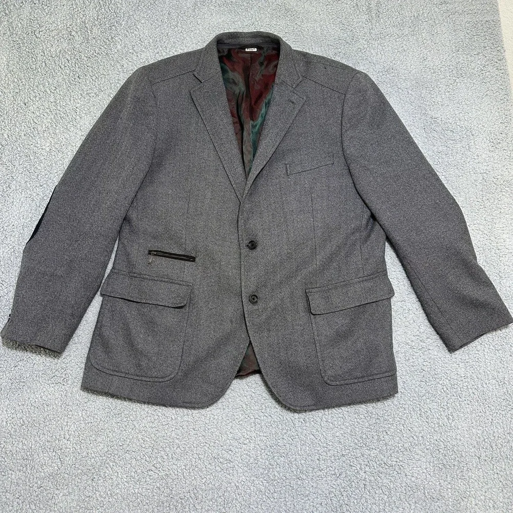 Ibiza Pagano Men’s 100% Gray Wool‎ Blazer Black Armpatch Size 46 R With Flaws